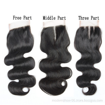 Brazilian Raw Virgin Human Hair Body Wave Lace Closure Natural color,100 unprocessed with cuticles Aligned Human Hair Body Wave